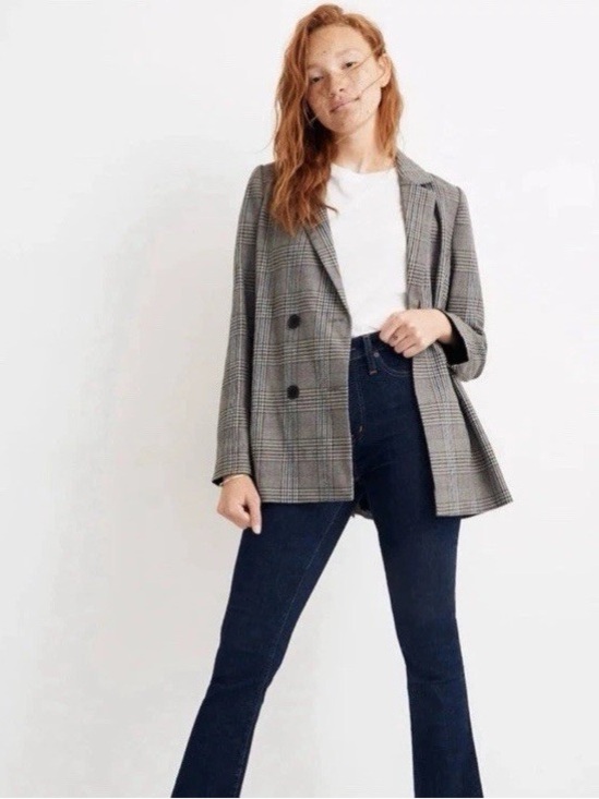 Madewell Jackets & Blazers - Madewell Caldwell Double-Breasted Plaid Blazer | Gray White Menswear Plaid Sz L